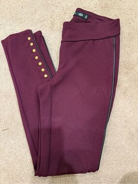 one 5 one Maroon Ponte Leggings with Gold Button Trim